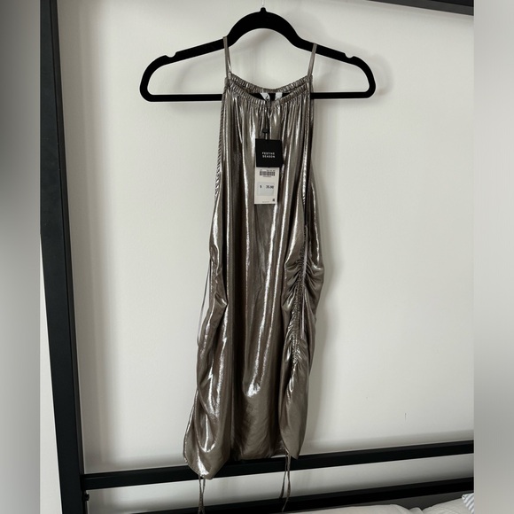 Silver metallic ruched dress with drawstring detail - Picture 1 of 3